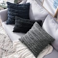 Miniatyrbild 4 av 4: Set med 2 dekorativa Boho-kuddfodral i linne med randigt jacquardmönster, kuddfodral för soffa, vardagsrum, sovrum, 12x20 tum, svart