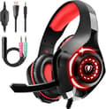 Gamingheadset för PS4 PS5 Xbox One Switch PC med brusreducerande mikrofon, djup basstereoljud (svart röd)-1