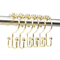 Miniatyrbillede 2 af 6: Bruseforhængskroge, bruseforhængsringe rustfrit metal dobbelt glide brusekroge ringe sæt med 10 kroge (guld)