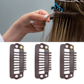 Miniatyrbilde 11 av 11: 50 stk 8 spisser 8 tenner Snap Comb Parykk Klips Rustfritt Stål Snap Klips med Gummi Hår Grips for Hår Extension Parykker Mørk Brun