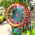 Pikkukuva 2 / 5: Tuulensuojus Ulkona Metalli Mandala Punainen-Sininen 12 tuumaa 3D Ruostumaton Teräs Puutarha Veistos 3D Tuulensuojus Riippuva Piha Puutarha Sisustus Gi Mandala Red-blue