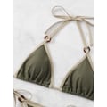 Miniatyrbild 4 av 6: Kvinnors Halterneck Tie Side Triangle Bikini Set Hög Skuren 2 Delad Bikini Baddräkt Ring Army Green XL