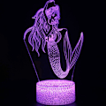 Miniatyrbillede 1 af 5: WJ 3D Illusion Lampe Havfrue Stemningslys 7 Farve Skiftende Akryl LED Nattelys USB Kabler Soveværelse Skrivebordsdekoration
