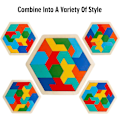 Miniatyrbild 3 av 6: Skrtuan Trä Hexagon Pussel för Barn Vuxna Hjärnteaser Block Pusselspel Leksak Form Mönster Block Tangram Geometri Logik IQ ST