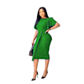 Miniatyrbillede 1 af 4: Kvinde Kortærmet Rund Hals Twist Front Split Midi Kjole (Grøn XXL)