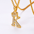 Miniatyrbillede 3 af 8: Krone Initial A-Z Halskæde, Iced Out Bogstav Vedhæng med 22-24 Tommer Kæde, Mænd Kvinder Bling Hip Hop Alfabet Navn Smykker Gave Stor I Y Silver