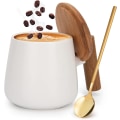 Miniatyrbilde 1 av 5: Keramisk kaffekopp, tekopp for kontor og hjem, 14 oz kaffekopper med lokk og kaffeskje, bursdag, (hvit)