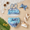 Miniatyrbillede 2 af 7: AVEKI Tassel Strand Sport 3-delt UPF 50+ Båndet Tankini Badedragt til Piger, 3-6 Måneder, Blå