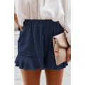 Miniatyrbillede 4 af 5: AVEKI Dame Shorts Sommer Casual Komfortable Højtaljede Plisserede Shorts Med Lommer --- Mørkeblå （Størrelse 3XL）