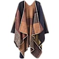 Miniatyrbilde 1 av 6: Damekappe med åpen front, reiseponcho, varm overdimensjonert pleddgenser, avslappet cardigan, sjal for høst og vinter, khaki