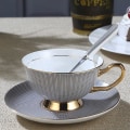 Miniatyrbild 4 av 5: Kaffekopp och fat set - 6,7 oz benporslin tekopp med fat och sked - Fantasifull kopp för kontor, soffbord eftermiddagste (blå)