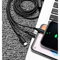 Pikkukuva 3 / 5: Universaali 3-in-1 Nylon-punottu USB-latauskaapeli, 4 jalkaa/1,2 m, 3A (IP + Type-C + Micro-USB) - Musta