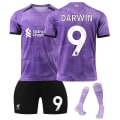 Miniatyrbilde 1 av 2: 2023-2024 Liverpool 2. drakt borte for barn med sokker - nr. 9 DARWIN#18 No.9 DARWIN #18