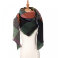 Miniatyrbillede 2 af 3: Kvinde Chunky Plaid Tartan Tjekket Blød Børstet Halstørklæde Wrap Kvast Trim (Grøn Orange)