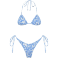 Miniatyrbild 1 av 4: Dam Triangle Bikini String Baddräkt Print Tie Smocked Ruched Tvådelad Baddräkt Set Sky Blue S