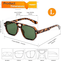 Pikkukuva 3 / 5: Retro Neliö Aviator Aurinkolasit Naiset Miehet, 70-luvun Pienet Vintage Suorakulmaiset UV400 Aurinkolasit B9120 Leopard Temple/Green Lens