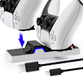 Miniatyrbilde 2 av 7: PS5-kontrollerlader, PS5-ladestasjon med dobbel ladebase for to PS5-kontrollere LED-indikator, PS5-kontrollerladerstasjon