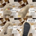 Miniatyrbillede 3 af 3: Kvindernes søde fuzzy plys pelsede hjemmesko åben tå fleece slip på hjemmesko skridsikre hussko slides indendørs udendørs（ Décor Khaki）