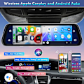 Miniatyrbilde 2 av 8: Speil Dash Cam med trådløs Apple CarPlay Android Auto, 1080P Front og bakre Dual Dash Cam for biler, lastebiler, 9,66 '' IPS Touchscree