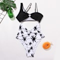 Miniatyrbillede 4 af 4: Dame En Skulder Udskæring Rynket Ryg Høj Skæring Monokini En Del Badetøj, Sort Kokosnød, XL