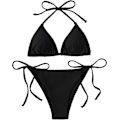 Miniatyrbild 4 av 6: Bikinis Badkläder Set för Kvinnor Badkläder Triangel Baddräkt Tie String Trosa Black2 M
