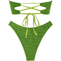 Miniatyrbild 6 av 8: Kvinnors 2-delade Bandeau-baddräkter Ribbade Spetsade Straplösa Bandeau Bikini Set Högt Skurna Baddräkter 1-light Green S