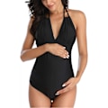 Miniatyrbillede 1 af 7: Maternity badedragt one piece V-hals graviditet badedragt halter maternity bikini, sort, M