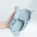 Miniatyrbilde 2 av 5: Baby Plate Bowl, Baby Cutlery Set Mini Silicone Dinner Tableware (Dinner plate + wooden handle spoon) Gray 1