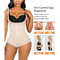 Miniatyrbillede 6 af 6: Shapewear til kvinder, mavekontrol, Fajas Colombianas, body shaper, lynlås, åben barm, heldragt S Beige