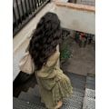 Miniatyrbillede 2 af 3: Womens V-hals Langærmet A-Linje Ruffle Lagdelt Casual Lang Maxi Kjole (Grøn XS)