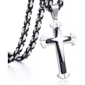 Pikkukuva 1 / 6: Ristiriipus Kaulakoru Miehille Pojille Ruostumaton Teräs Kulta Hopea Bysantti Ketju 22 24 26 28 30 Tuumaa Silver Cross1 Black Silver Tone
