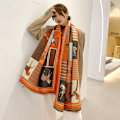 Miniatyrbillede 2 af 3: Tørklæder til kvinder Pashmina Silky Shawl Wrap til aftenkjole Tæppe Åben front Poncho Cape（Orange）