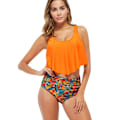 Miniatyrbild 1 av 7: Baddräkter för kvinnor Tvådelad badkläder Dubbel volangbaddräkt Topp med hög midja Botten Badkläder Bikini, Orange, S