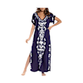 Miniatyrbillede 1 af 3: Kvinde Broderi Kortærmet Bikini Badetøj Cover Up Side Split Strand Kaftan Kjole