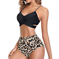 Miniatyrbillede 3 af 4: Damer Wrap Bikini Sæt Push Up Høj Talje Todelt Badetøj Split Slange Skind Print Badetøj til Svømning (Sort Leopard Print) L