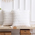 Miniatyrbillede 5 af 5: Pudebetræk 18x18 tommer Stribet Jacquard Bomuld Linned Dekorative Pudebetræk til Hjemmeindretning Sofa Landlig Stue Soveværelse（Hvid）