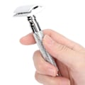 Miniatyrbilde 9 av 11: Dobbeltkant sikkerhets barberhøvel Langt håndtak Manuell sinklegering sikkerhets barberhøvel Menn barbermaskin uten blad Sølv