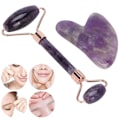 Miniatyrbilde 9 av 11: Bærbar ansiktsmassasjerull, ansiktsmassasjerull, hjerteformet Gua Sha-tavlesett (ametystrull, hjerteformet Gua Sha-tavle)
