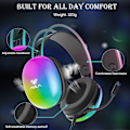 Miniatyrbilde 6 av 8: USB-spillsett for spill med mikrofon for PC, RGB-regnbuebakgrunnsbelysning, virtuell 7.1-surroundlyd, 50 mm driver, myke minneskumøreputer, kablet bærbar PC