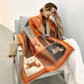 Miniatyrbilde 3 av 3: Skjerf for kvinner Pashmina Silky Sjal Wrap for kveldskjole Teppe Åpen front Poncho Cape（Orange）