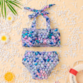 Miniatyrbild 2 av 4: Leopardmönstrad barnsele badkläder flickor bikini set --- Drop färgglad（Storlek 110）