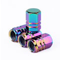 Miniatyrbillede 4 af 5: Farvede ventilhætter i aluminiumlegering, lækagesikre bildækventilhætter, store sekskantskruer, ventilhætter (runde lilla (4 stk.))