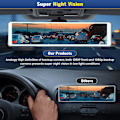 Miniatyrbillede 3 af 8: Spejl Dash Cam med trådløs CarPlay Android Auto, 1080P forreste og bageste dobbelte Dash-kameraer til biler, lastbiler, 11,26 '' IPS Touch Scree