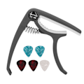 Miniatyrbild 7 av 11: Elektrisk gitarr capo ABS snabb frigöring Ukulele gitarr capo set med 5PCS gitarr plektrum för mandolin banjo svart