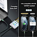Miniatyrbild 5 av 5: USB till Lightning iPhone Data- och Laddningskabel, Stöder Snabbladdning & Datasynkronisering (Grön, 1.2M), Nylonflätad, USB-A, Kompatibel