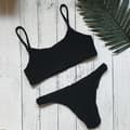 Dam Sommar Crinkle Bikini Set Enfärgad Badkläder Baddräkt Black S