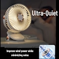 Miniatyrbillede 3 af 5: Bordventilator med klemme og lys, USB genopladelig 2400mAh, 5 hastighedsniveauer, bærbar personlig ventilator 6 tommer, camping, hjem, rejse, indendørs pink