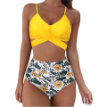 Miniatyrbild 1 av 4: Dam Wrap Bikini Set Push Up Hög Midja Tvådelad Baddräkt Split Snakeskin Print Baddräkt för Simning (gul blomma) M
