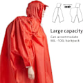 Pikkukuva 2 / 6: Aikuisten kevyt vedenpitävä hupullinen sadeponcho taskulla - Unisex-sadetakki retkeilyyn, telttailuun ja hätätilanteisiin Red