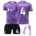 Pikkukuva 1 / 2: Liverpoolin 2. vieraspelipaidan lasten jalkapallopaita setti sukilla 2023-2024 - Nro 4 VIRGIL#M No.4 VIRGIL #M